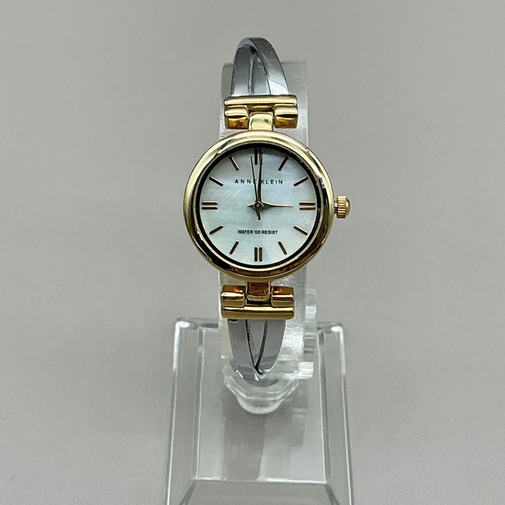 Anne Klein Watch Womens Y121E Two Tone MOP Bangle 30mm 6.25" NEW BATTERY